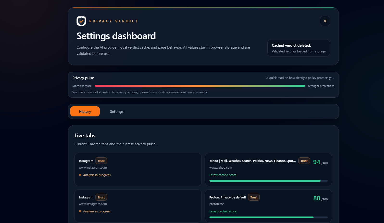 Live history tab
